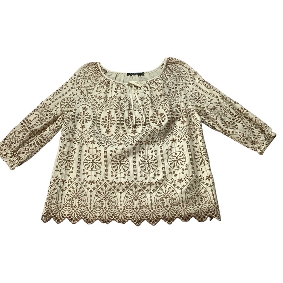 Ralph Lauren Women's Eyelet Cream and Brown Embroidered Blouse - Picture 4 of 16